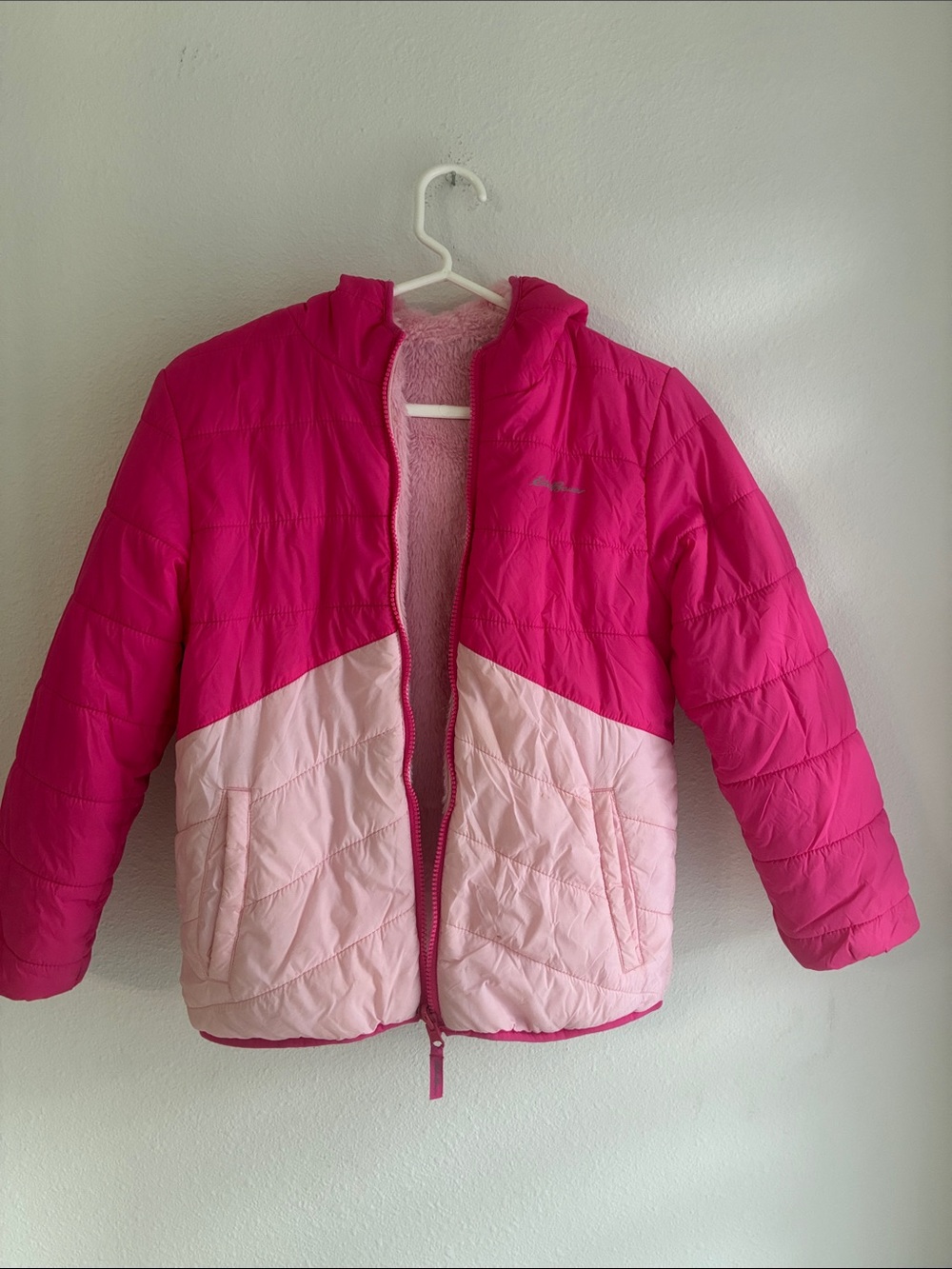 Eddie Bauer Girls' Two-Tone Hot Pink and Light Pink Puffer Jacket